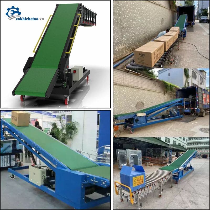 Băng tải nâng hạ chuyển hàng lên xe