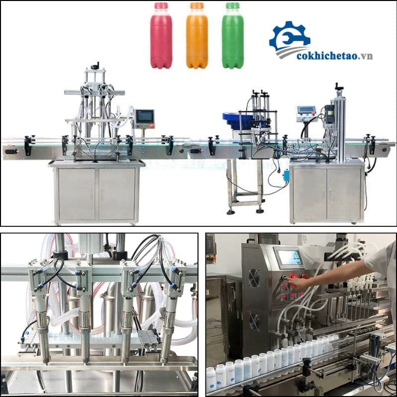 Máy chiết rót 4 vòi tự động có băng tải