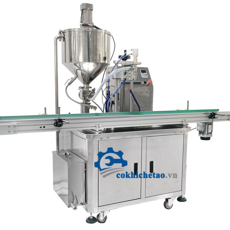 Máy chiết rót 1 vòi gia nhiệt có băng tải