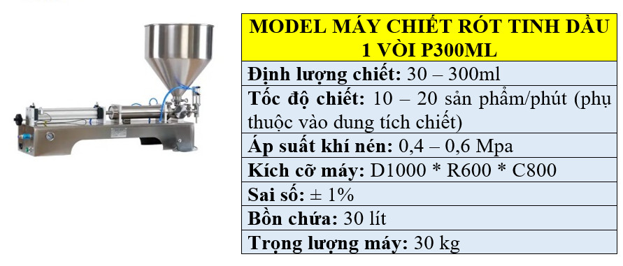 Thông số kỹ thuật máy chiết rót tinh dầu