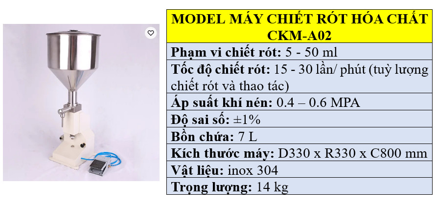 Thông số kỹ thuật máy chiết rót hóa chất