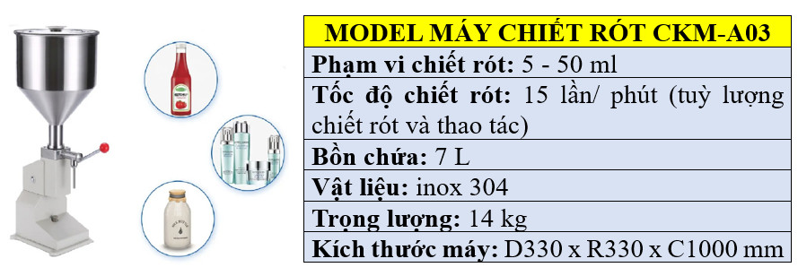 Thông số kỹ thuật máy chiết rót giá rẻ A03