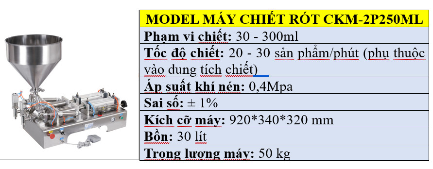 Thông số kỹ thuật của máy chiết rót 2 vòi