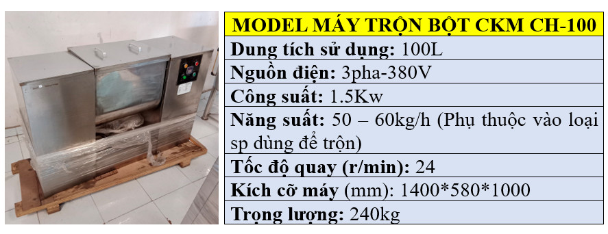 Thông số kỹ thuật của máy trộn bột nằm ngang