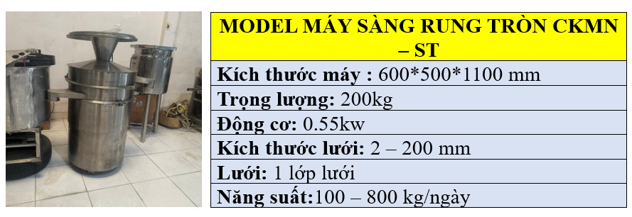 Thông số kỹ thuật của máy sàng rung dạng tròn