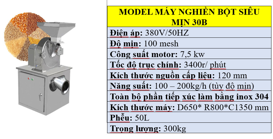 Thông số kỹ thuật của máy nghiền bột ngũ cốc