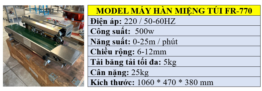 Thông số kỹ thuật của máy hàn miệng túi bóng