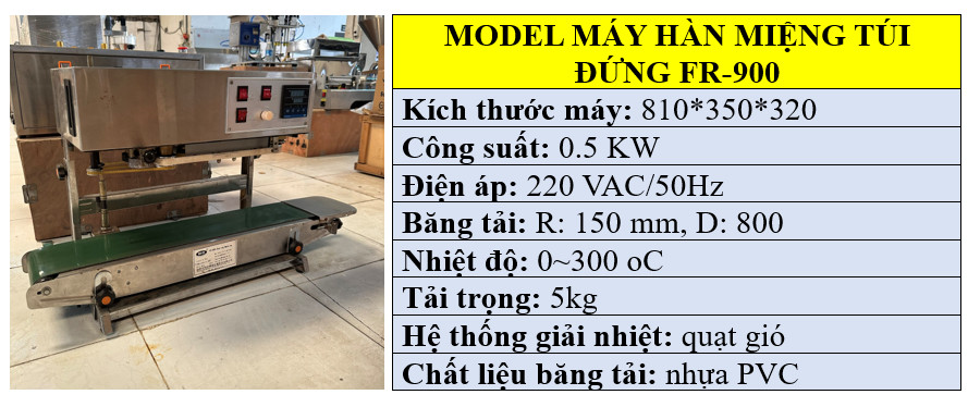 Thông số kỹ thuật của máy hàn miệng túi đứng