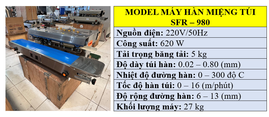 Thông số kỹ thuật của máy hàn miệng túi thực phẩm