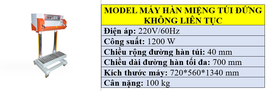 Thông số kỹ thuật của máy hàn miệng túi gạo 5kg