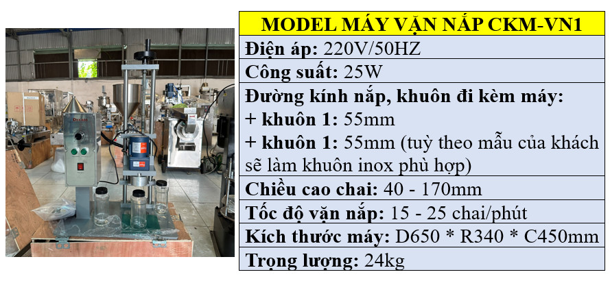 Thông số kỹ thuật của dòng máy vặn nắp chai nhựa