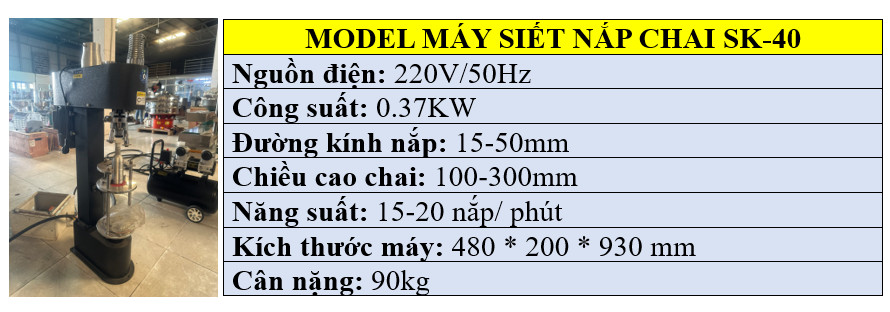 Thông số kỹ thuật của dòng máy đóng nắp chai rượu