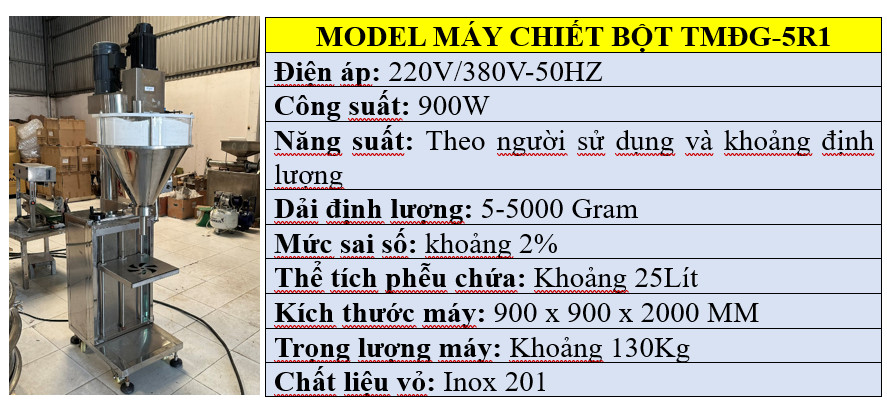 Thông số kỹ thuật của máy chiết rót bột khô