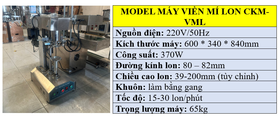 Thông số kỹ thuật của máy viền mí nắp nhôm