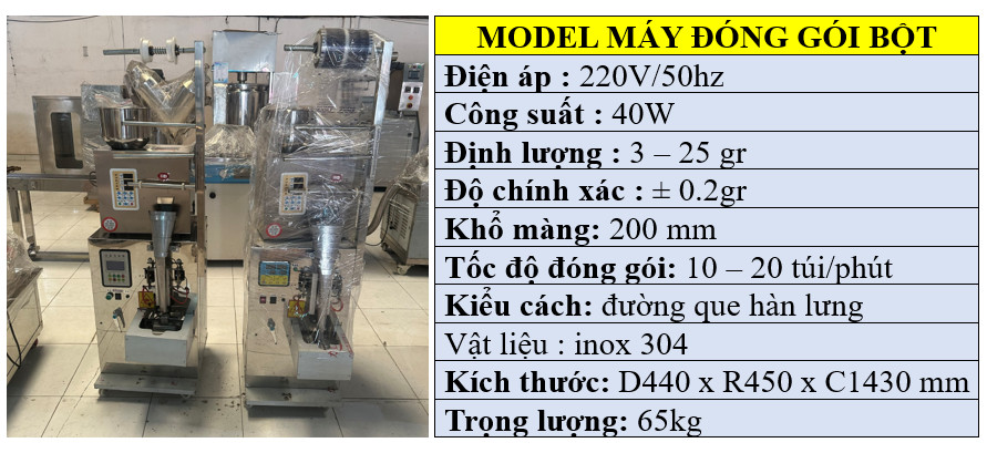 Thông số kỹ thuật của máy đóng gói cân định lượng dạng bột