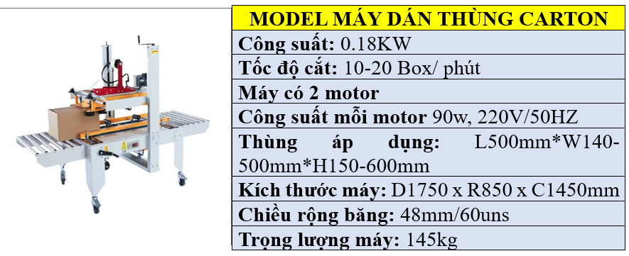 Thông số kỹ thuật của máy dán thùng carton bán tự động