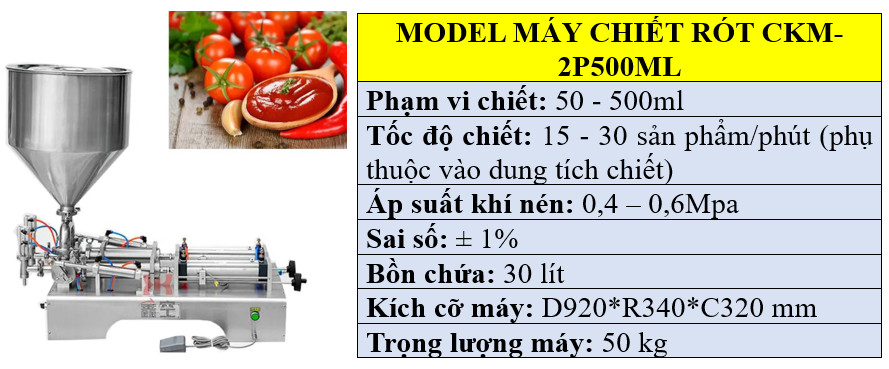 Thông số kỹ thuật của máy chiết rót 2 vòi