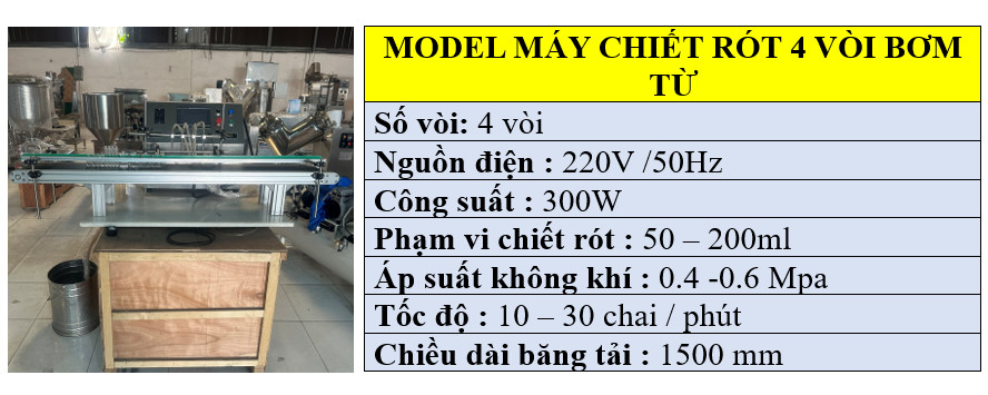 Thông số kỹ thuật của máy chiết rót sốt 4 vòi