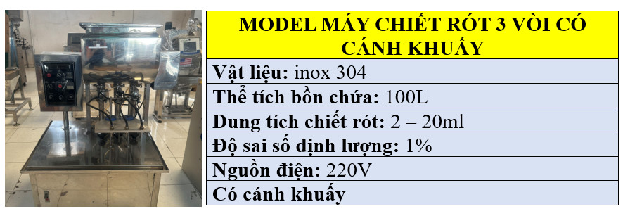 Thông số kỹ thuật của máy chiết rót có cánh khuấy